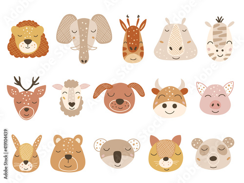 Set of baby animal faces. Vector illustration.