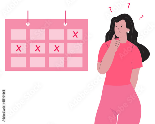 Missed period concept illustration. Woman monthly period.