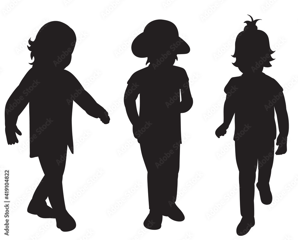 vector, isolated, children black silhouette