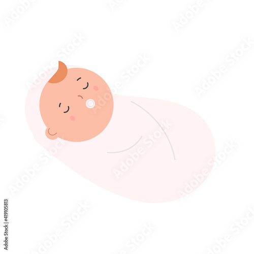 Sleeping newborn baby. Child in swaddling clothes. Little kid. Dreaming toddler
