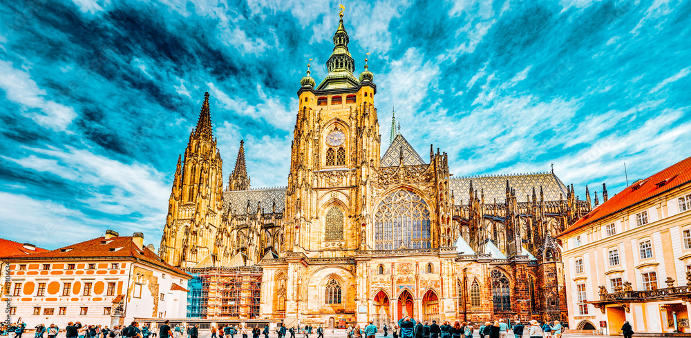 PRAGUE, CZECH REPUBLIC-SEPTEMBER 05, 2015:Metropolitan Cathedral of Saints Vitus, Wenceslaus and Adalbert.Roman Catholic metropolitan cathedral in Prague, the seat of the Archbishop of Prague. 