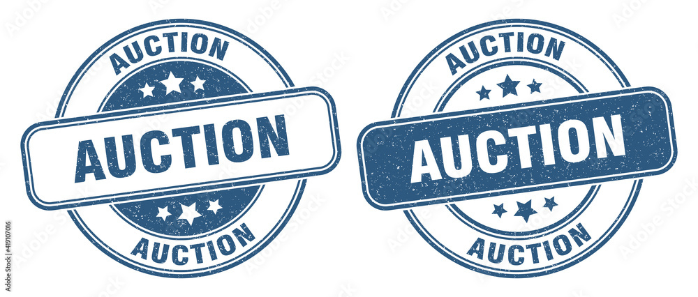 auction stamp. auction label. round grunge sign