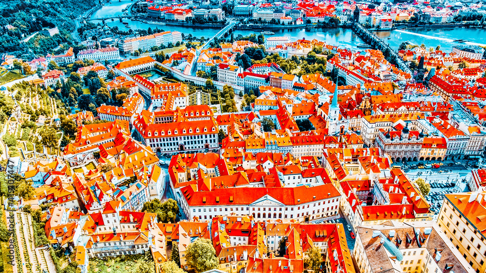 Area Lesser Town of Prague, near the church Saint Vitus, roofs of Mala Strana. Czech Republic.