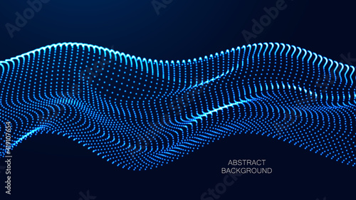 Abstract blue background. Big data. Abstract blue wave flow from particles.Vector technology and science background.