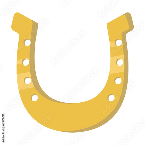 vector graphics in flat style isolated on white background. Illustration of a hand-drawn golden horseshoe symbol of good luck and happiness.