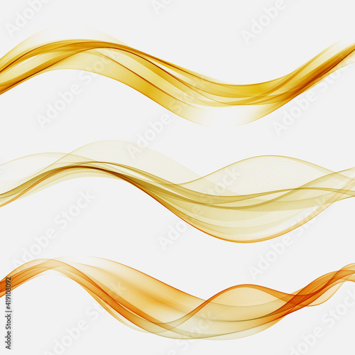 Set of abstract orange waves. Vector wave yellow flow