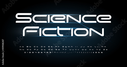 Futurism alphabet. Modern wide font, technology type for modern futuristic logo, medical innovate research headline, science lettering and typography. Minimal style letters, vector typographic design