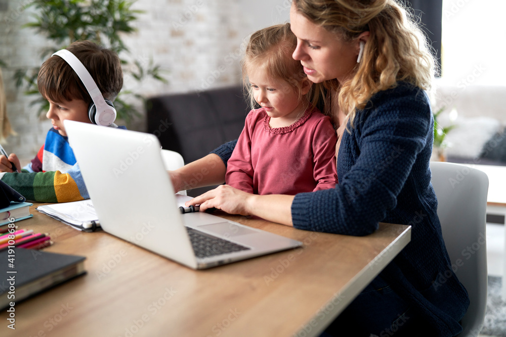 Mom trying to work from home with children