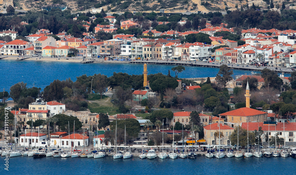 Izmir - Turkey 08. March .2021 Old Foça, one of the most beautiful holiday villages by the sea.