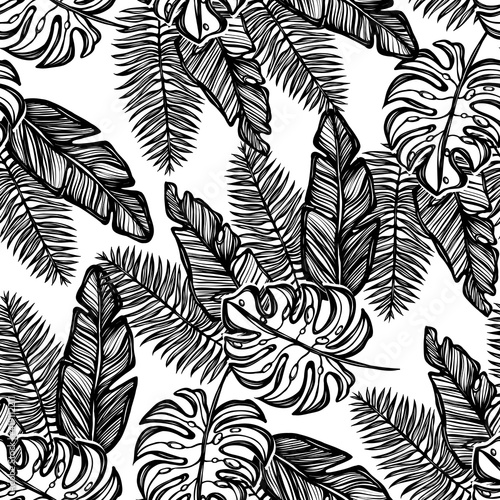 Wallpaper Mural Vector illustration, Tropical summer. tropical leaves,cacti, seamless pattern, light background, Handmade Torontodigital.ca