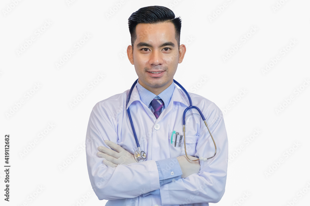 Portrait of confident young medical doctor on white background. Portrait of confident young medical doctor on white background.