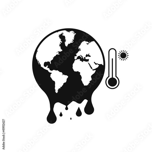 High temperature on Earth, Globe and thermometer, weather thermometer.Vector illustration isolated on white background.