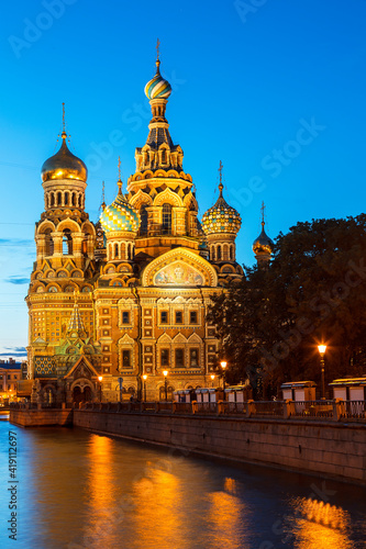 Church of the Savior on spilled blood at night, Saint-Petersburg, Russia