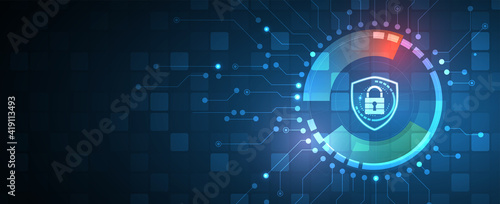 internet digital security technology concept for business background. Lock on circuit board. Protect your data