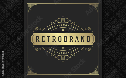Vintage logo elegant flourishes line art graceful ornaments victorian style vector template design