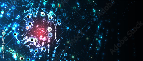 internet digital security technology concept for business background. Lock on circuit board. Protect your data
