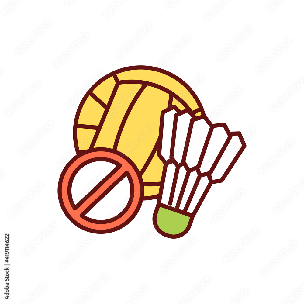 Prohibited indoor, outdoor team sports RGB color icon. Restrictions on