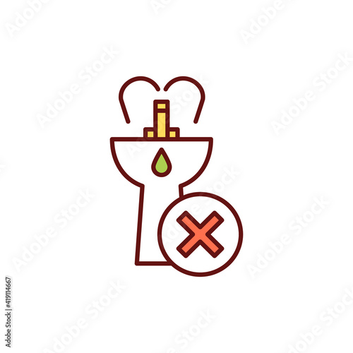 Drinking water fountain in public space RGB color icon. Water fountain restriction during pandemic. Prevention measures for reducing disease transmission. Public safety. Isolated vector illustration