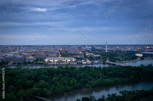 Top view scene of Washington DC down town which can see United states Capitol, washington monument, lincoln memorial and thomas jefferson memorial © khalid