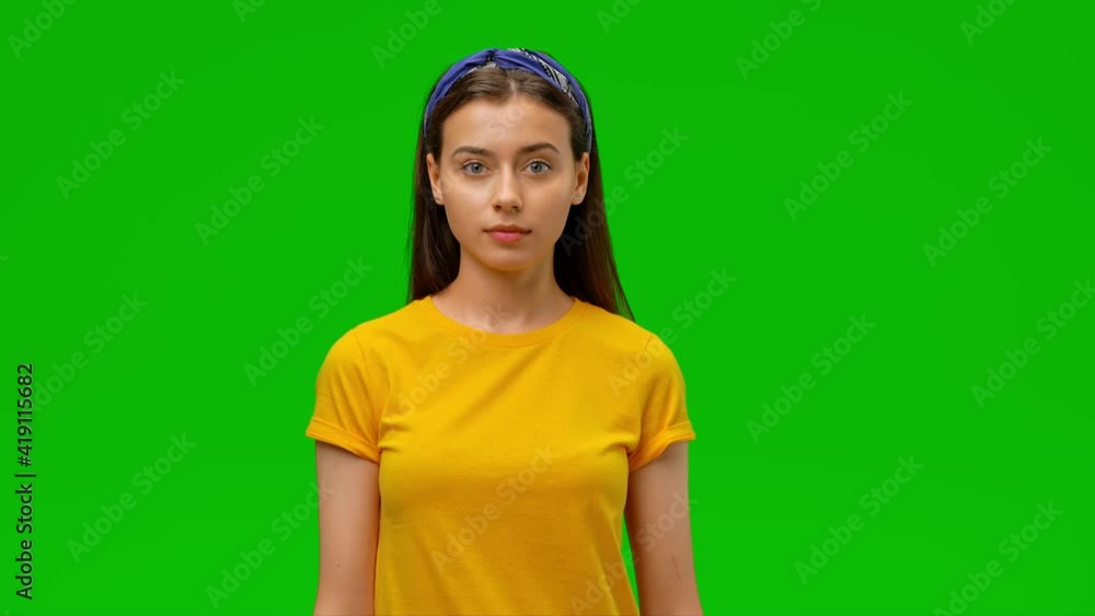 Disgruntled girl makes dislike gesture. Alpha channel Disgruntled girl makes dislike gesture. Alpha channel