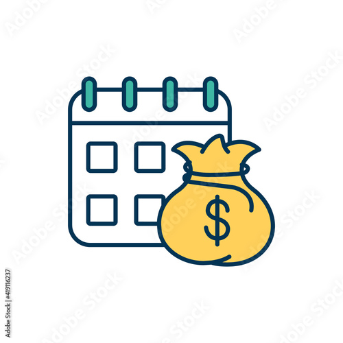 Monthly financial report RGB color icon. Profit and loss statement. Business revenues, costs and expenses summarizing. Actual income progress tracking. Financial review. Isolated vector illustration