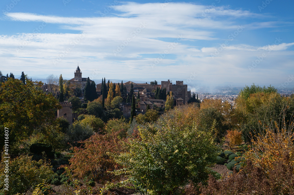 View on gardens of Alhambra, Granada