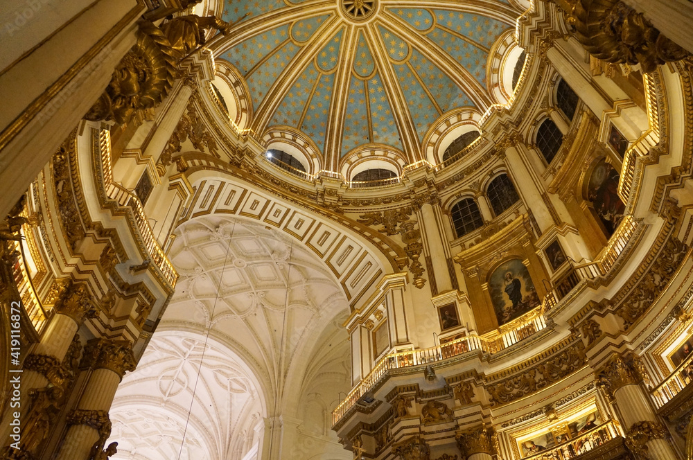 Ceiling and dome of Granada Cathedral, Spain