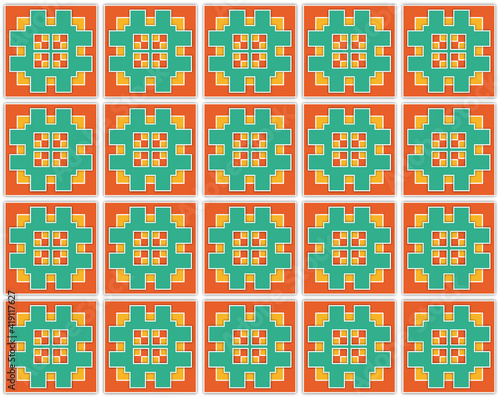 square green orange textile pattern