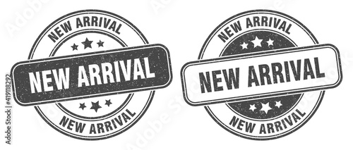 new arrival stamp. new arrival label. round grunge sign