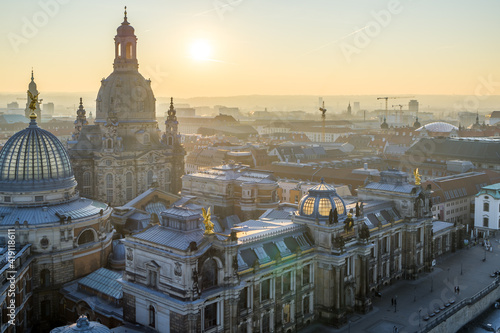 View over Dresden old town with sunset in the background photo