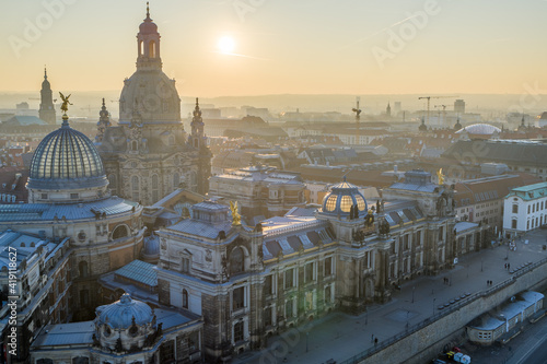 View over Dresden old town with sunset in the background