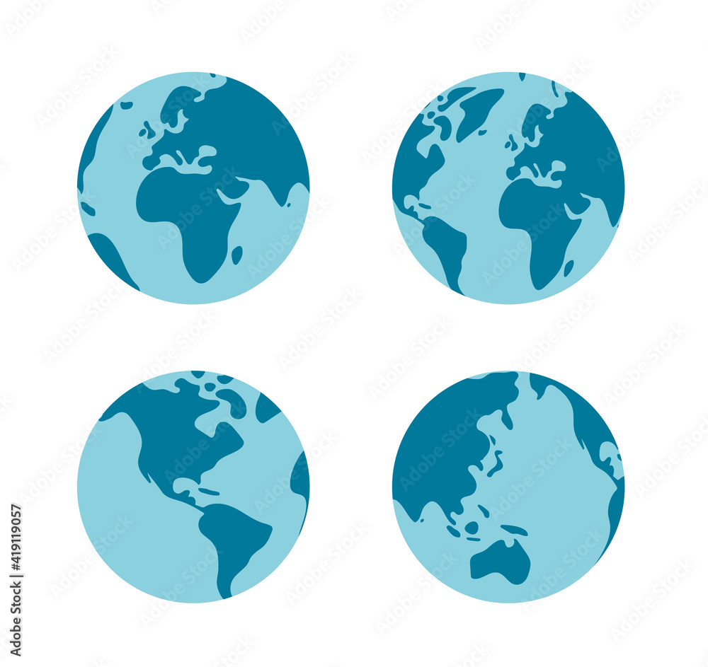 Simplified earth globe vector illustration set