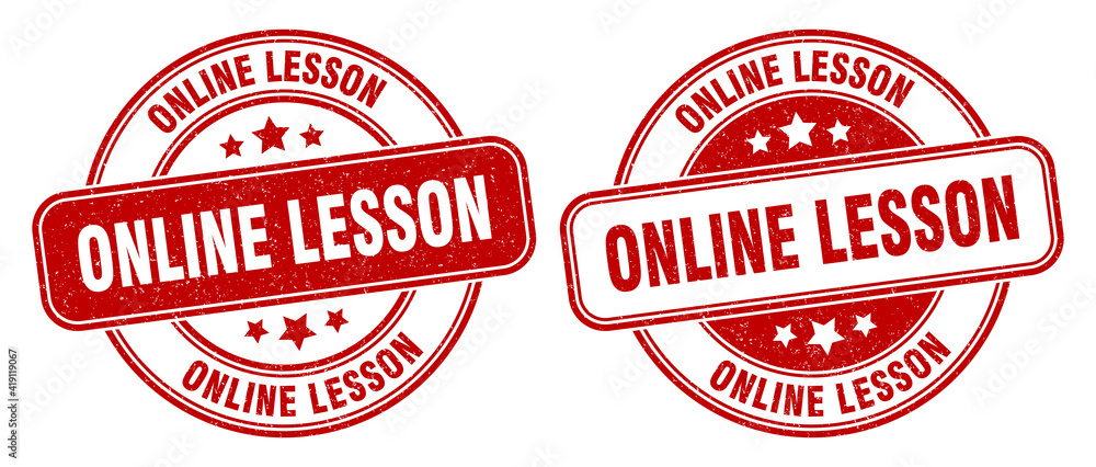 online lesson stamp. online lesson label. round grunge sign online lesson stamp. online lesson label. round grunge sign