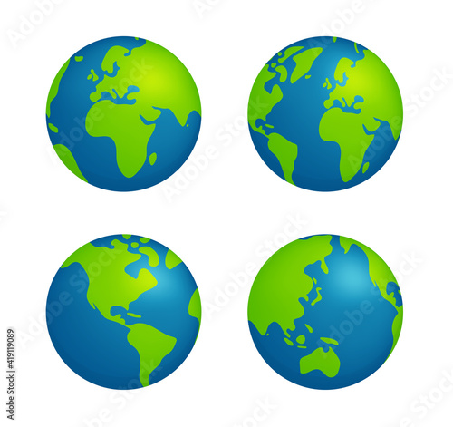 Simplified earth globe vector illustration set