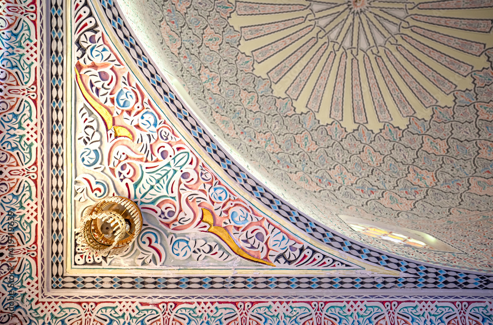 Details of the ceiling in a muslim mosque, islamic traditional islamic ornament.