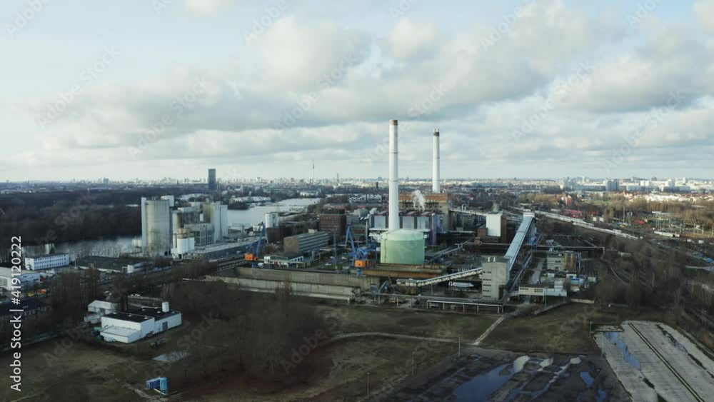 drone flight over power plant in Berlin Vatternfall industrial site drone flight over power plant in Berlin Vatternfall industrial site