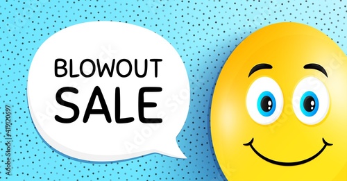 Blowout sale. Easter egg with smile face. Special offer price sign. Advertising discounts symbol. Easter smile character. Blowout sale speech bubble. Yellow egg background. Vector
