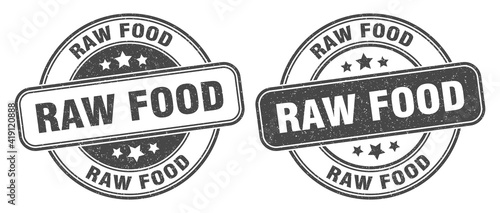 raw food stamp. raw food label. round grunge sign