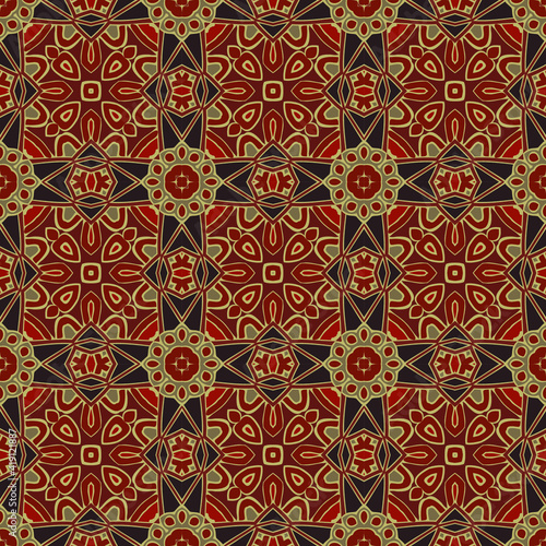 Trendy bright color seamless pattern in red gold gray black for decoration, paper, tiles, textiles, carpet, pillows. Home decor, interior design, cloth design.