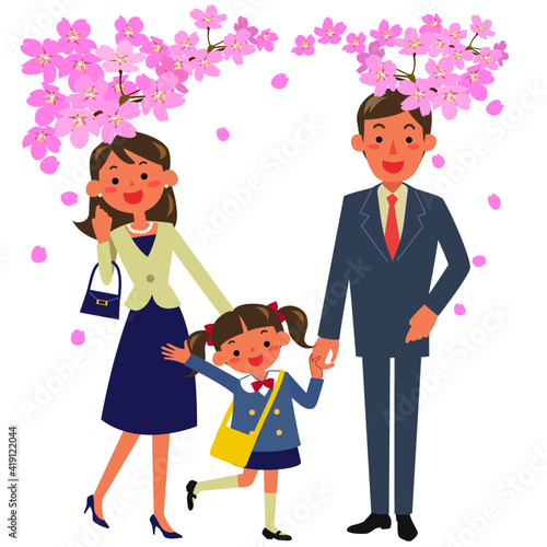 Wallpaper Mural 桜の下入園式に向かう女の子のファミリー Torontodigital.ca