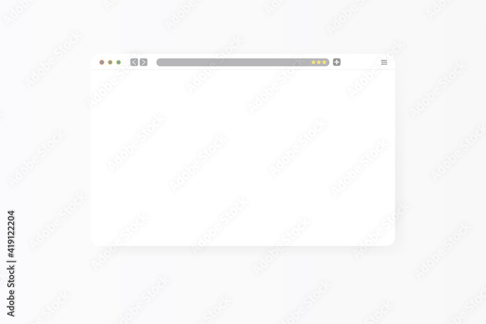 Modern web browser window design isolated on white background. Web window screen mockup with shadow. Internet empty web landing page concept with search bar and buttons. Vector illustration Modern web browser window design isolated on white background. Web window screen mockup with shadow. Internet empty web landing page concept with search bar and buttons. Vector illustration