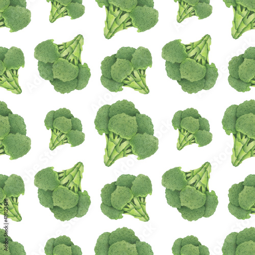 a seamless pattern of detailed broccoli on a white. organic food, farmers market