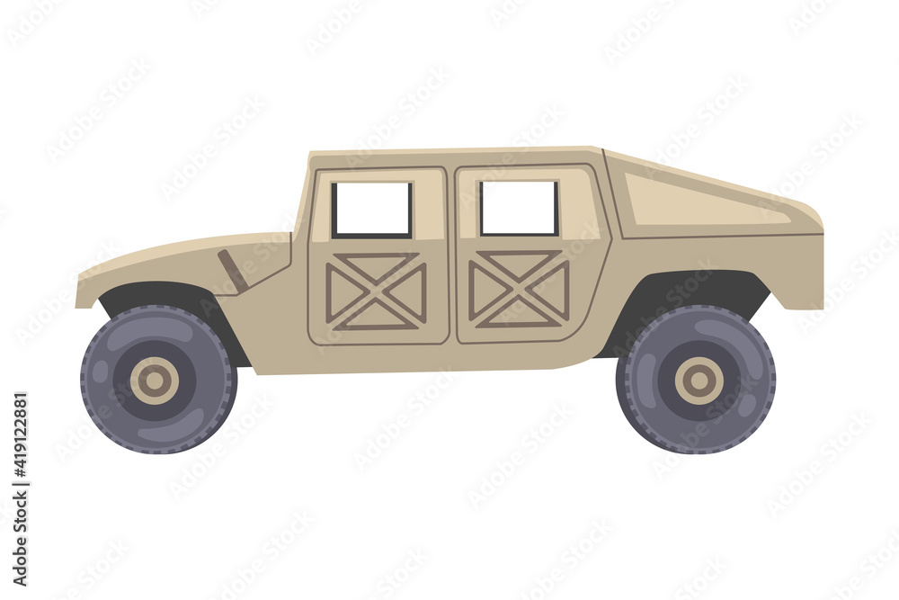 Military Car as Transportation Vehicle Used in Army for Carrying Armed Forces Vector Illustration