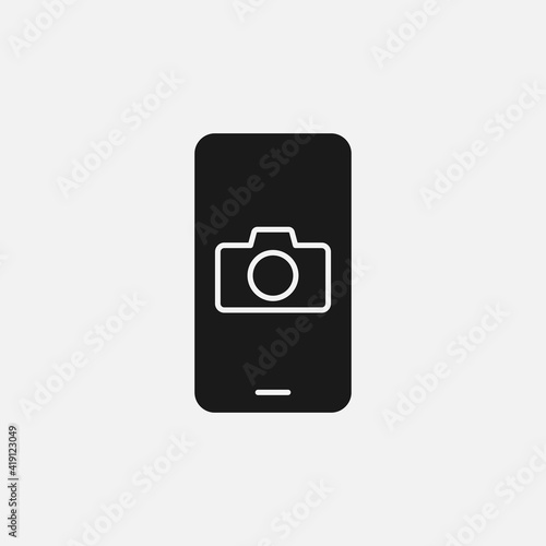 Smartphone with camera icon isolated on background. Multimedia symbol modern, simple, vector, icon for website design, mobile app, ui. Vector Illustration