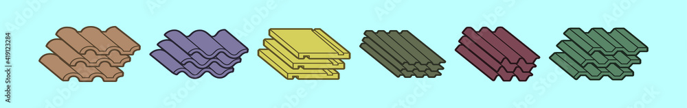 set of roof tiles cartoon icon design template with various models. vector illustration isolated on blue background set of roof tiles cartoon icon design template with various models. vector illustration isolated on blue background