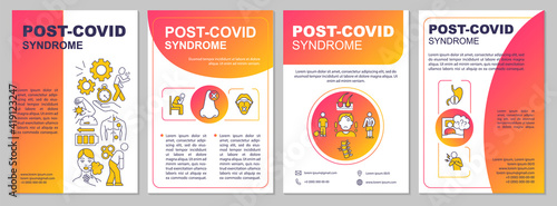 Post covid syndrome brochure template. Health condition after pandemia. Flyer, booklet, leaflet print, cover design with linear icons. Vector layouts for magazines, annual reports, advertising posters
