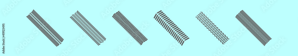 set of tire marks cartoon icon design template with various models. vector illustration isolated on blue background set of tire marks cartoon icon design template with various models. vector illustration isolated on blue background
