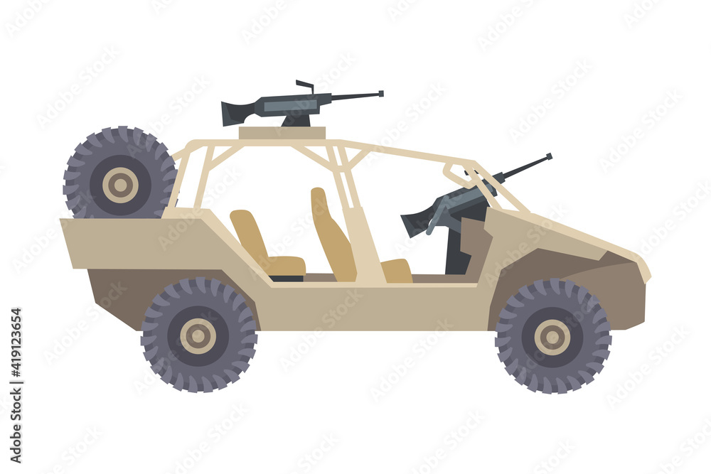 Military Car as Transportation Vehicle Used in Army for Carrying Armed Forces Vector Illustration Military Car as Transportation Vehicle Used in Army for Carrying Armed Forces Vector Illustration
