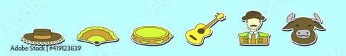 set of bullfighter cartoon icon design template with various models. vector illustration isolated on blue background
