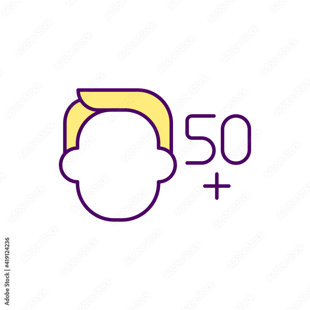 Age of people at risk for infection disease yellow RGB color icon. Severe illness. Older adults increase risk of getting coronavirus. Medicine conditions. Isolated vector illustration